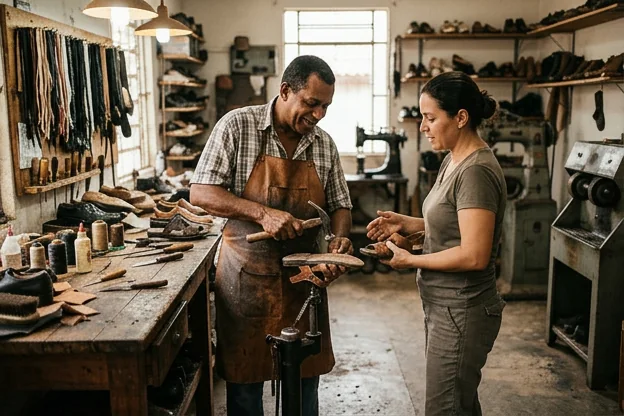 Sapateiro atendendo cliente em Paragominas.